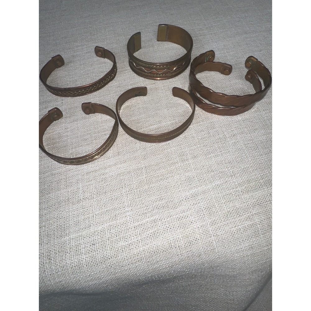 Vintage Artisan Mixed Metal Cuff Bracelet Lot -6 Piece Copper & Brass Boho Stack